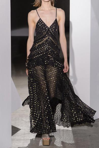 self portrait metallic polka dot maxi dress