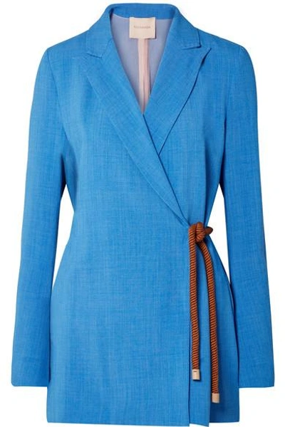 Shop Roksanda Livia Belted Woven Blazer In Azure