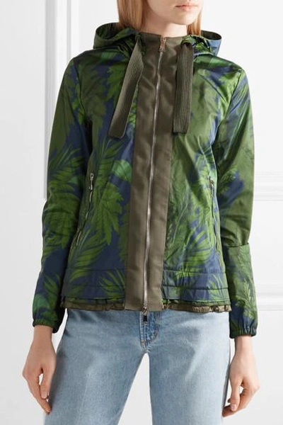 Shop Moncler Hooded Grosgrain-trimmed Printed Shell Jacket In Green