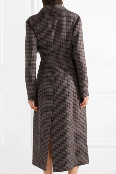 Shop Marni Double-breasted Checked Wool Coat In Gray