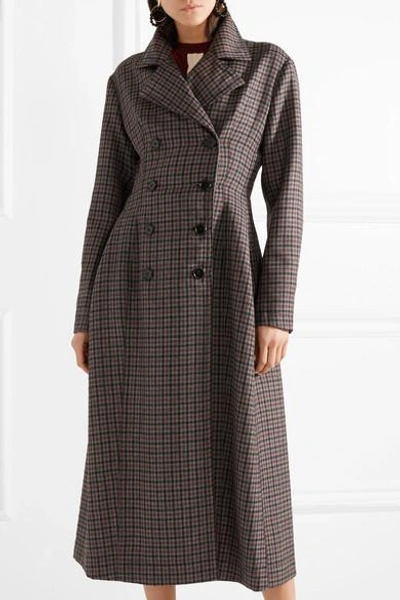 Shop Marni Double-breasted Checked Wool Coat In Gray