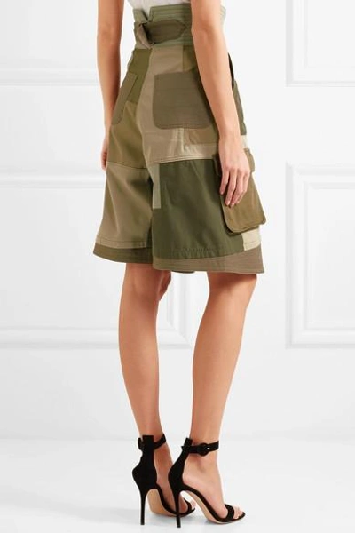 Shop Valentino Patchwork Cotton-blend Shorts In Army Green
