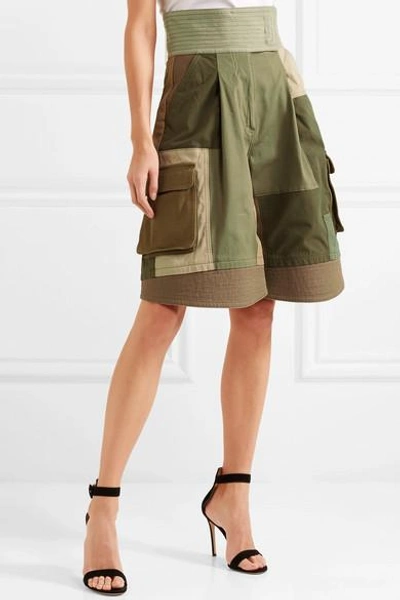 Shop Valentino Patchwork Cotton-blend Shorts In Army Green