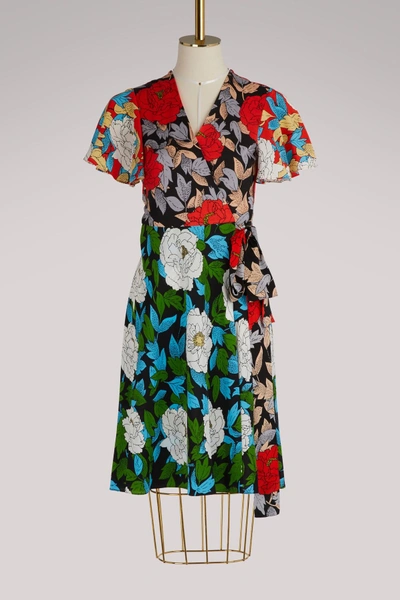 Shop Diane Von Furstenberg Short Silk Dress In Boswell Ivory Multi