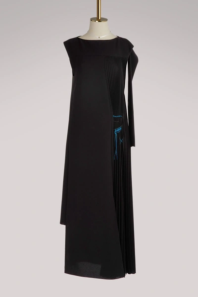 Shop Loewe Asymmetrical Pleated Dress In Black