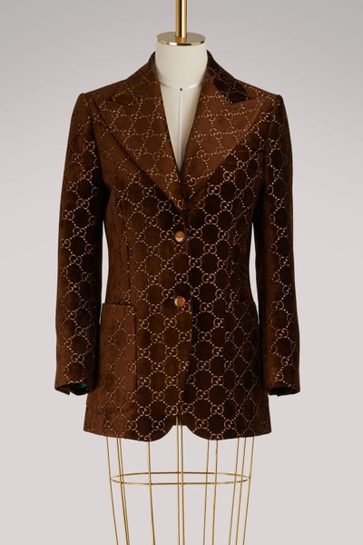Shop Gucci Gg Velvet Jacket In Brown/aloe