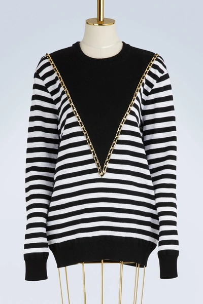 Shop Balmain Striped Sweater In Noir/blanc/or C5112