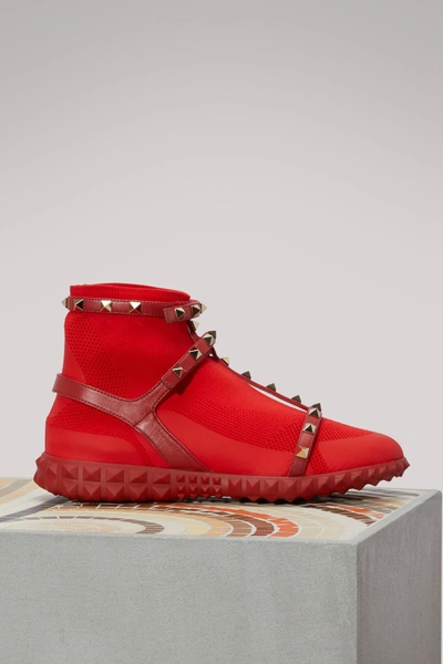Shop Valentino Gavarani Bodytech Rockstud Sneakers In Red