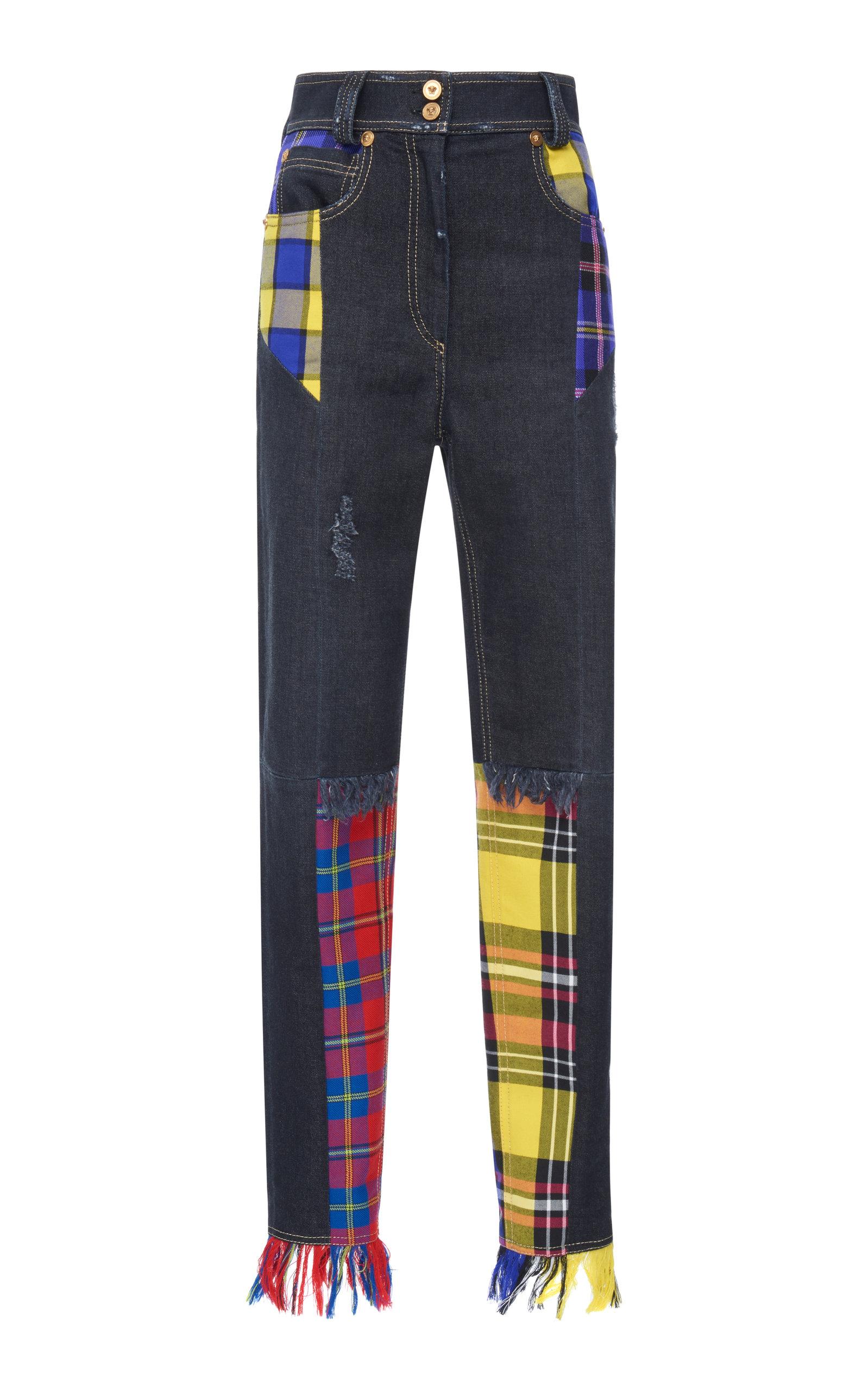 high waisted plaid jeans