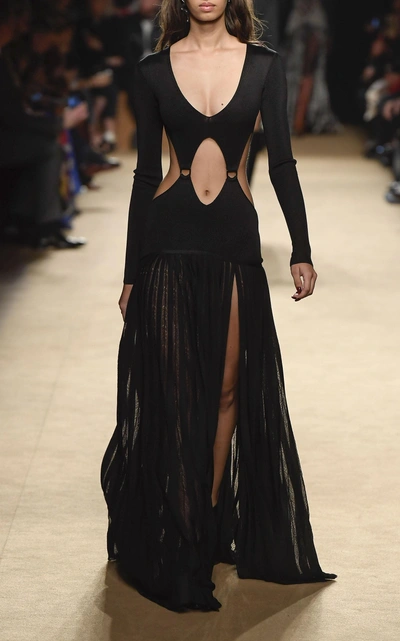 Shop Roberto Cavalli Long Sleeve Maxi Dress In Black
