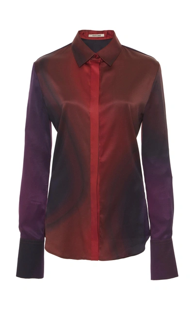 Shop Roberto Cavalli Silk Button Up Blouse In Red