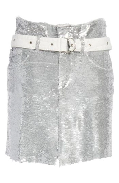 Shop Iro Natou Belted Sequin Miniskirt In Silver/ White