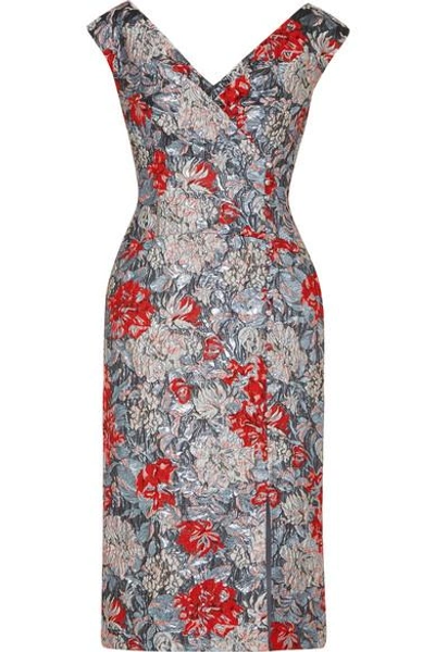 Shop Erdem Jyoti Floral-jacquard Midi Dress In Gray