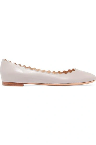 Shop Chloé Lauren Scalloped Leather Ballet Flats In Gray