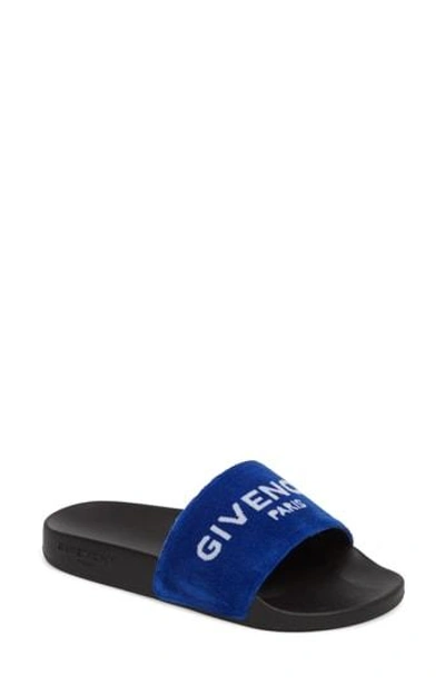 Shop Givenchy Logo Slide Sandal In Electric Blue