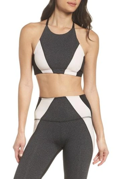 Shop Beyond Yoga Around The Colorblock Sports Bra In Heather Gray-jet Black Block