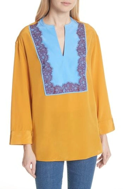 Shop Tory Burch Colorblock Silk Tunic In Golden Age