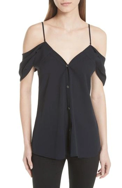 Shop Theory Convertible Neck Silk Georgette Top In Navy