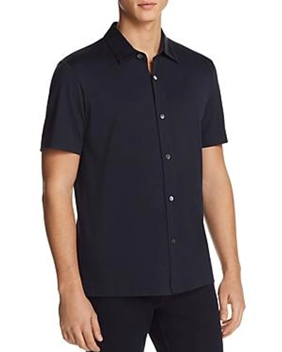 Shop Theory Incisive Knit Short Sleeve Button-down Shirt In Eclipse