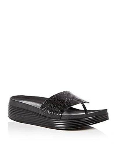 Shop Donald Pliner Women's Fifi Snake Embossed Patent Leather Platform Thong Sandals In Black