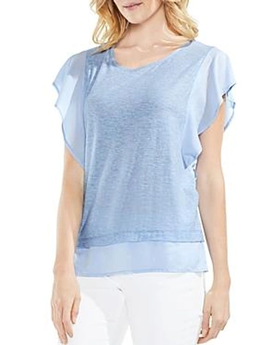 Shop Vince Camuto Mixed-media Top In Light Chambray Heather