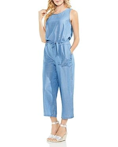 Shop Vince Camuto Pinstripe Chambray Jumpsuit In Indigo Stone
