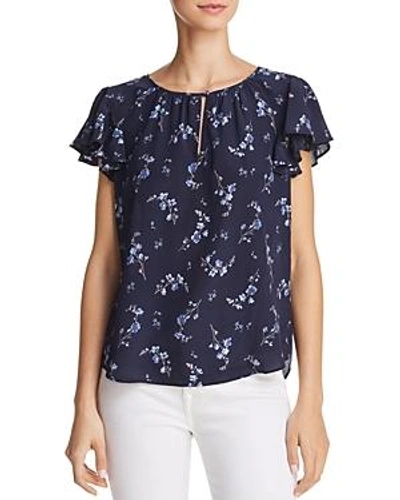 Shop Rebecca Taylor Francine Floral-print Silk Top In Navy Combo