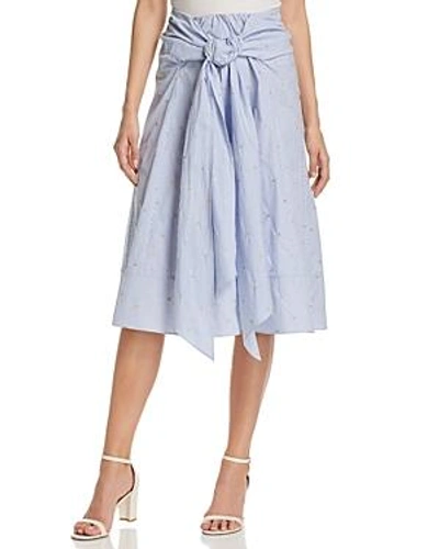 Shop Badgley Mischka Pinstripe Tie-front Skirt In Blue White