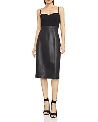 Shop Bcbgmaxazria Nalia Faux-leather Detail Bustier Dress In Black