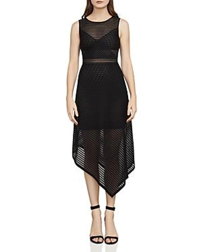 Shop Bcbgmaxazria Leona Asymmetric Striped Mesh Dress In Black