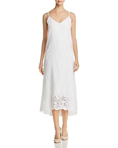 Shop Lafayette 148 Dominique Linen Eyelet Midi Dress In White