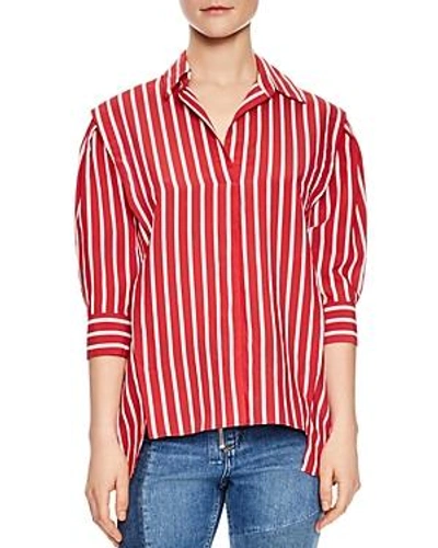 Shop Sandro Cherie Striped Puff-sleeve Top In Red