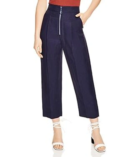 Shop Sandro Hedwige Cropped Straight-leg Pants In Navy Blue