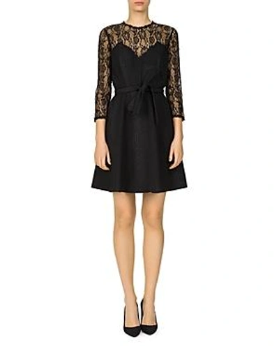 Shop The Kooples Relief Lace-detail Crepe Dress In Black