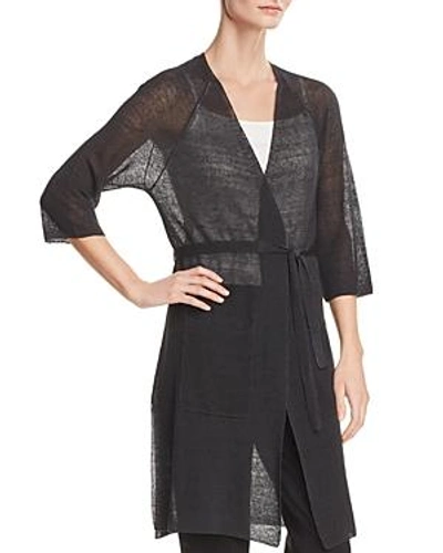 Shop Eileen Fisher Kimono-style Sheer Long Cardigan In Graphite
