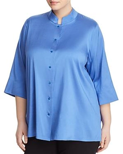 Shop Eileen Fisher Stand Collar Silk Blouse In Blue Bell