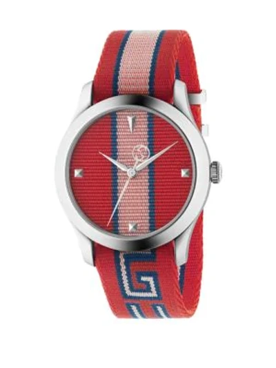 Shop Gucci G-timeless Stripe Textile-strap Watch In Red Blue