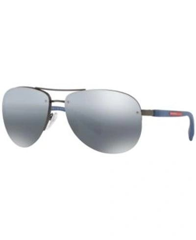 Shop Prada Polarized Sunglasses, Ps 56ms In Gunmetal/silver Mirror Gradient