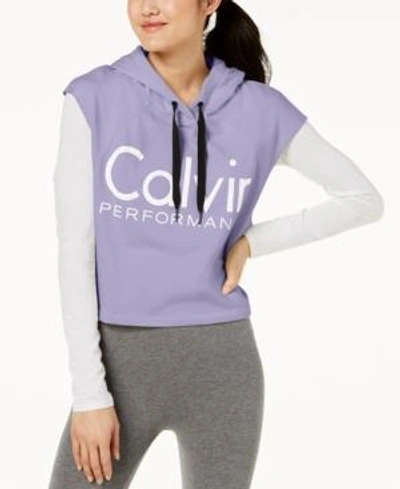 Shop Calvin Klein Performance Logo Cropped Hoodie In Iris Ice