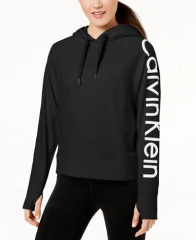 Shop Calvin Klein Performance Relaxed Logo Hoodie In Black