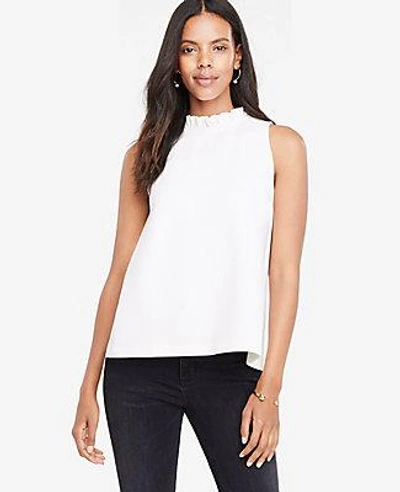 Shop Ann Taylor Textured Ruffle Shell In Winter White