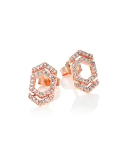Shop Astley Clarke Honeycomb & Double Arrow Diamond & 14k Rose Gold Stud Earrings In Pink
