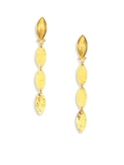 Shop Gurhan Women's Willow 24k Yellow Gold & Sterling Silver Leaf Flake Linear Drop Earrings