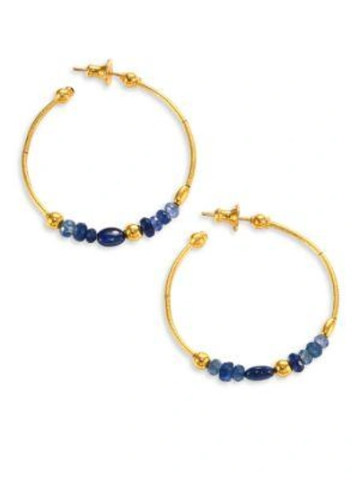 Shop Gurhan Delicate Rain Blue Sapphire & 24k Yellow Goldplated Hoop Earrings/1.5"