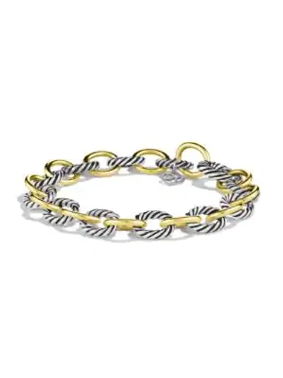 Shop David Yurman Medium Oval Link Bracelet With 18k Yellow Gold In Silver Gold