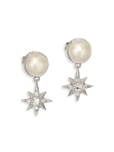 Shop Anzie Aztec Floating Micro Starburst 7mm-7.5mm White Mabé Pearl, White Topaz & White Sapphire Drop Earring