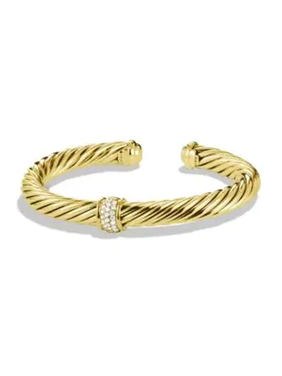 Shop David Yurman Women's Cable Classics Bracelet With Diamonds In 18k Yellow Gold/7mm