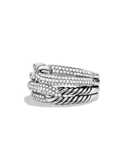 Shop David Yurman Women's Labyrinth Double-loop Ring With Diamonds In Silver
