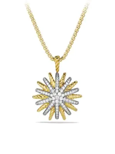 Shop David Yurman Starburst Medium Pendant With Diamonds On Chain In Gold