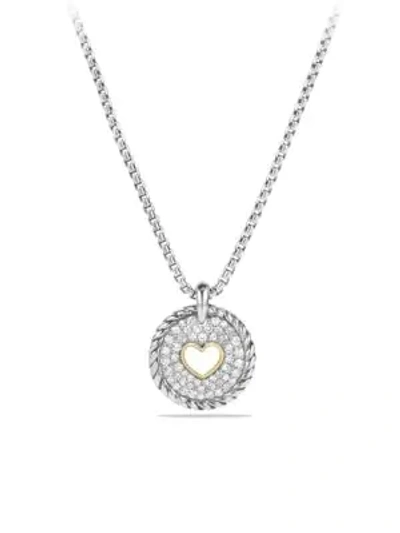 Shop David Yurman Cable Collectibles Heart Charm Necklace With Diamonds And 18k Gold In Silver-gold